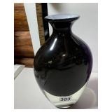 ART GLASS VASE, BLACK AND CLEAR GLASS, FLARED