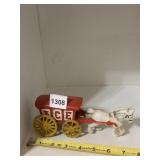 CAST IRON ICE WAGON TOY, RED AND WHITE PAINTED