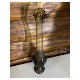AMBER GLASS VASE, RUFFLED RIM, BULBOUS BASE,