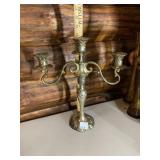 SILVER-TONE METAL CANDELABRA, THREE-ARM, ORNATE