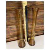 AMBER GLASS BUD VASES, TRUMPET FORM, FLARED RIMS
