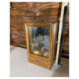 WOODEN DISPLAY CASE, GLASS FRONT, HINGED DOOR,