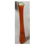 VINTAGE ART GLASS SWUNG VASE, ORANGE, TAPERED