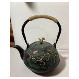 CAST IRON TEAPOT, BLACK FINISH, RAISED PINE AND