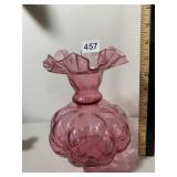 VINTAGE ART GLASS VASE, CRANBERRY PINK, RUFFLED