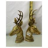 BRASS DEER HEAD BOOKENDS, CAST METAL, POLISHED