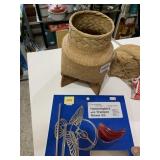 BAMBOO BASKET W/ WOOD STAND, SUN-SCULPTURE