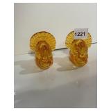 AMBER GLASS TURKEY FIGURINES, PRESSED GLASS,