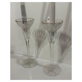 CRYSTAL CANDLESTICKS, CLEAR GLASS, RIBBED STEMS,