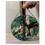 STAINED GLASS HANGING PANEL, HUMMINGBIRD AND