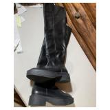 MNG BLACK LEATHER KNEE-HIGH BOOTS, PLATFORM SOLE,
