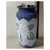 VINTAGE ART POTTERY VASE, BLUE AND LIGHT BLUE