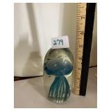 ART GLASS PAPERWEIGHT, JELLYFISH DESIGN, BLUE