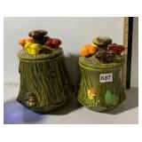 MUSHROOM THEMED CERAMIC CANISTERS (2), GREEN