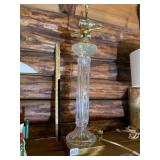 CRYSTAL TABLE LAMP, FLUTED COLUMN, BRASS BASE,