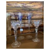 ART GLASS FLUTES (2), BLUE SPOTTED PATTERN, CLEAR