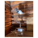 CHROME DESK LAMP, ADJUSTABLE ARM, CLEAR ACRYLIC
