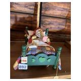 VTG SANTA CLAUS FIGURINE, MUSICAL, WOODEN BED