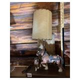 VINTAGE HORSE FIGURAL TABLE LAMP, WOOD BASE,
