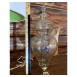 GLASS APOTHECARY JAR, AMBER TINT, DIAMOND CUT