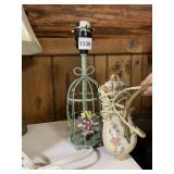 TABLE LAMPS (2), METAL BIRD CAGE FORM W/ FLORAL