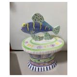 EMPRESS ARTS LTD CERAMIC COVERED JAR, FISH