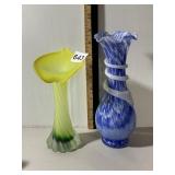 ART GLASS VASES, YELLOW AND GREEN SPIRAL VASE,