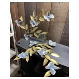 METAL WALL ART, FLORAL BRANCH DESIGN, BLUE