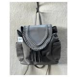 LIONEL FAUX LEATHER BACKPACK, GRAY, BRAIDED TRIM,