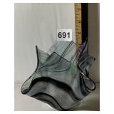 ART GLASS VASE, IRIDESCENT FINISH, WAVY RIM,