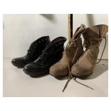 SOREL LEATHER WEDGE BOOTS, TAN, LACE-UP, RUBBER