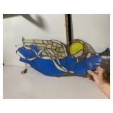STAINED GLASS ANGEL HANGING, BLUE AND YELLOW