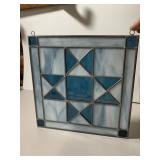 STAINED GLASS HANGING PANEL, BLUE AND WHITE SWIRL