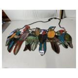 STAINED GLASS BIRD HANGING, MULTICOLORED GLASS,
