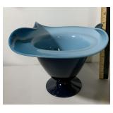 VINTAGE MURANO CASED GLASS TEAL BLUE WAVE BOWL