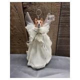 CORGI DOG ANGEL TREE TOPPER, FABRIC AND LACE