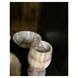 ONYX DECORATIVE ITEMS, BOWL, GOBLET, AND SPHERE,