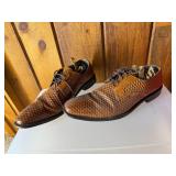 STACY ADAMS DRESS OXFORDS, WOVEN LEATHER, BROWN,