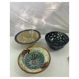 STUDIO POTTERY COLANDERS (3), VARIED GLAZES,