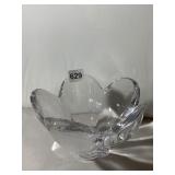CLEAR CRYSTAL BOWL, FLOWER FORM, SIGNED ON BASE.