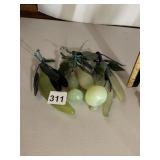 STONE FRUIT CLUSTERS (3), CARVED GREEN STONE,