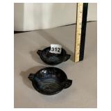ART GLASS ASHTRAYS (2), IRIDESCENT BLUE AND BLACK
