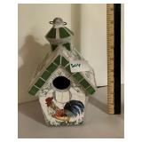 MOSAIC TILE BIRD HOUSE, ROOSTER MOTIF, GREEN AND