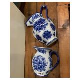 CERAMIC WALL POCKETS, BLUE AND WHITE FLORAL