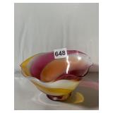 CINDY MCQUADE ART GLASS BOWL, MULTICOLOR SWIRL