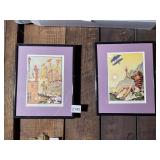VINTAGE ILLUSTRATION PRINTS, FRAMED, 10 IN H