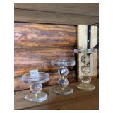 CRYSTAL AND GOLD-TONE CANDLE HOLDERS, FACETED