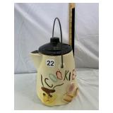VTG CERAMIC COOKIE JAR, CREAM BODY, BLACK LID,