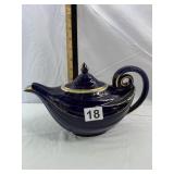 HALL CERAMIC TEAPOT, COBALT BLUE GLAZE, GOLD