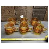 AMBER GLASS CUPS (6), HOBNAIL AND BANDED PATTERN,